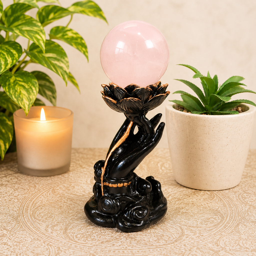 Black & Rose Gold Hand with Lotus Sphere Stand