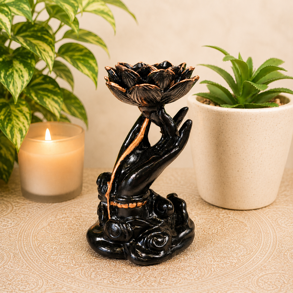 Black & Rose Gold Hand with Lotus Sphere Stand