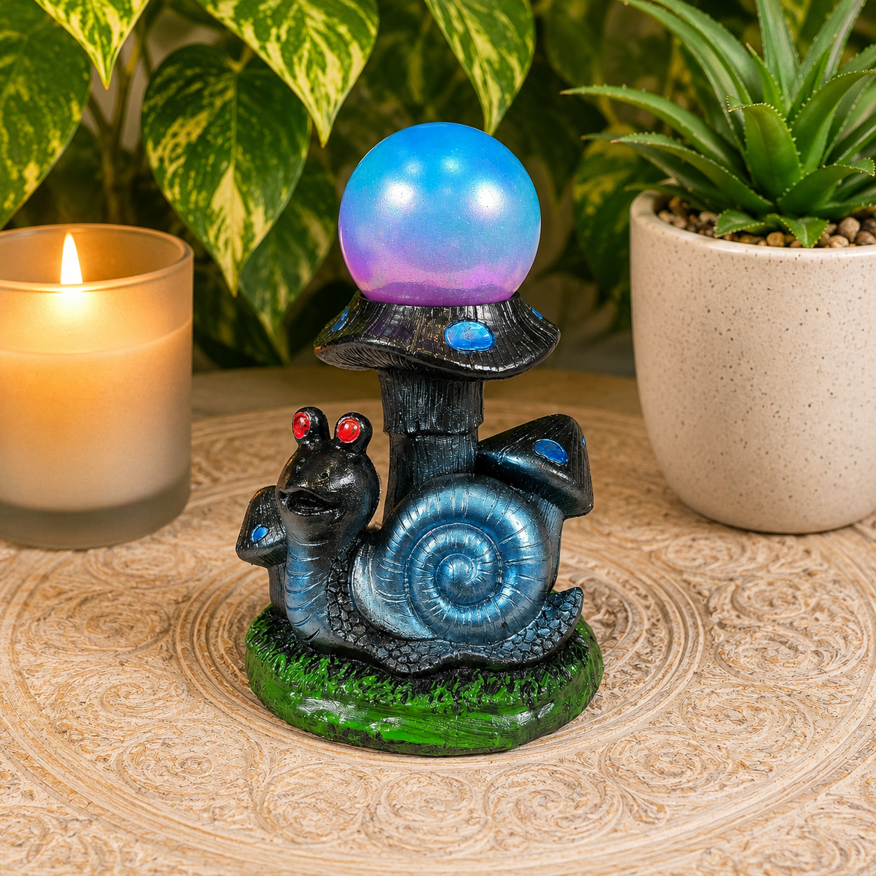 Blue Snail with Mushrooms Sphere Stand