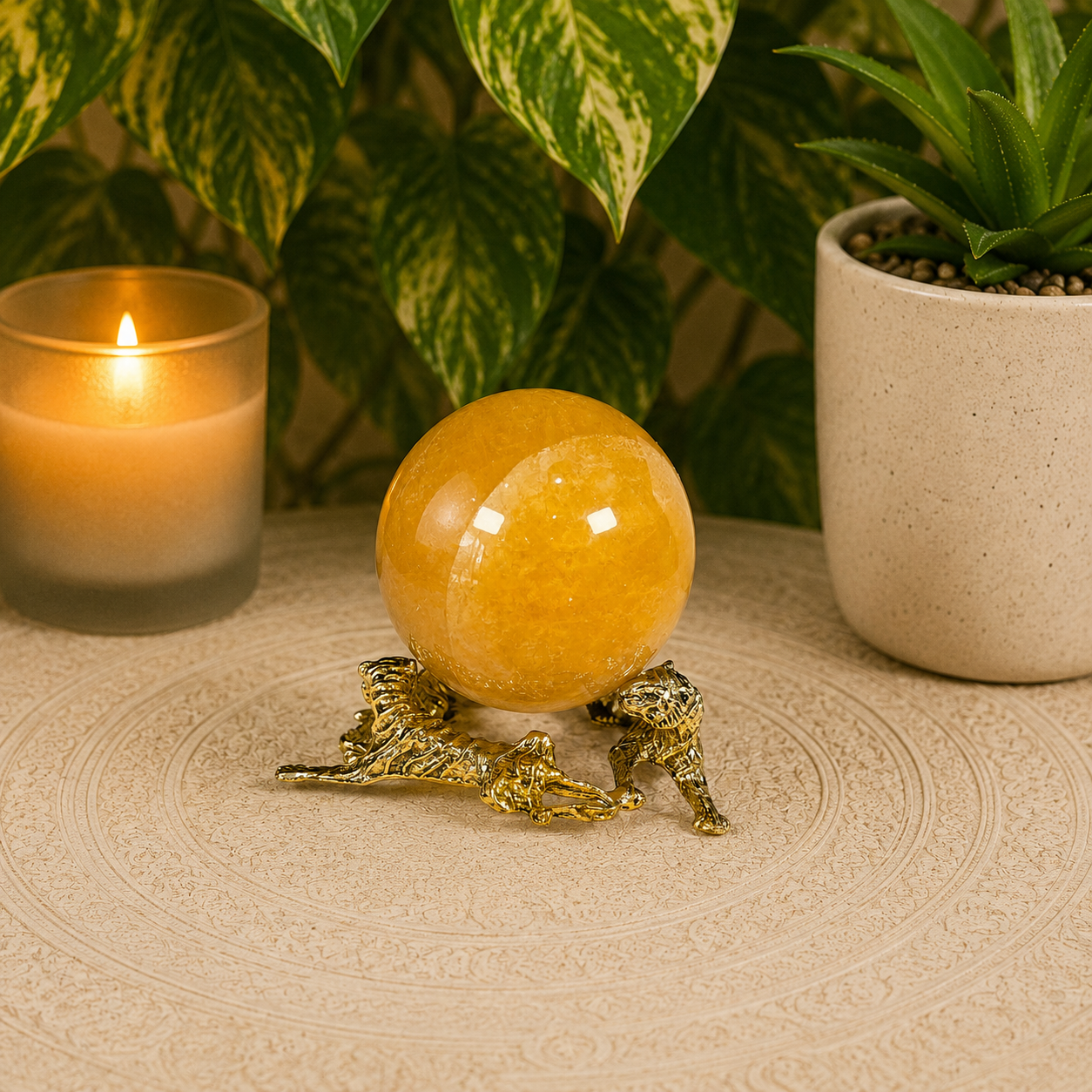 Gold Tiger Metal Sphere Stand