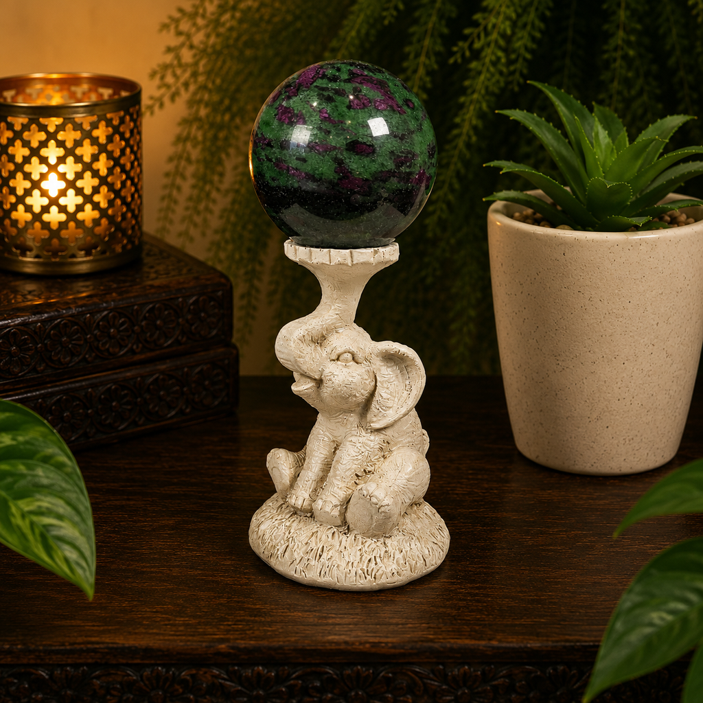 White Sitting Elephant Sphere Stand