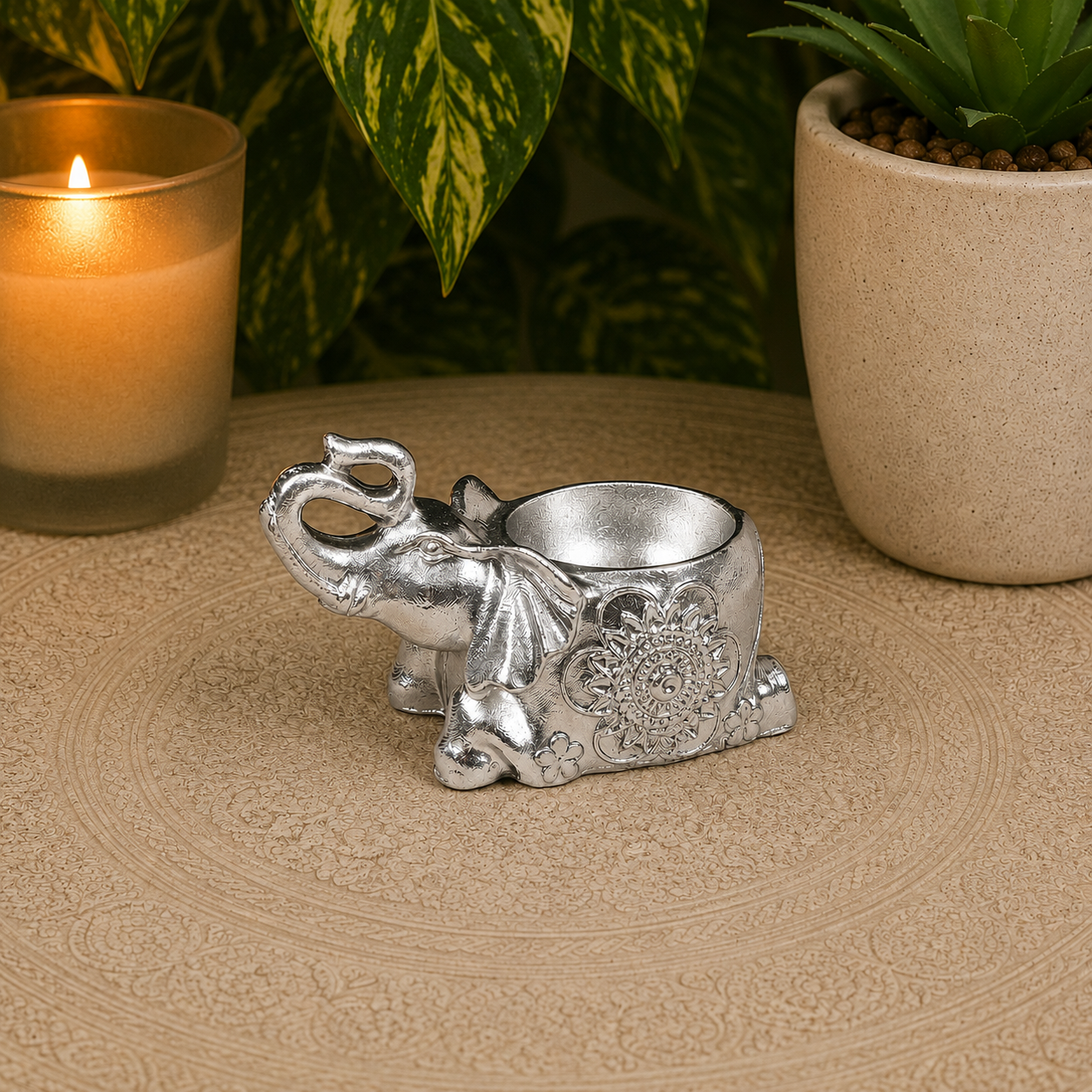 Silver Elephant Metal Sphere Stand