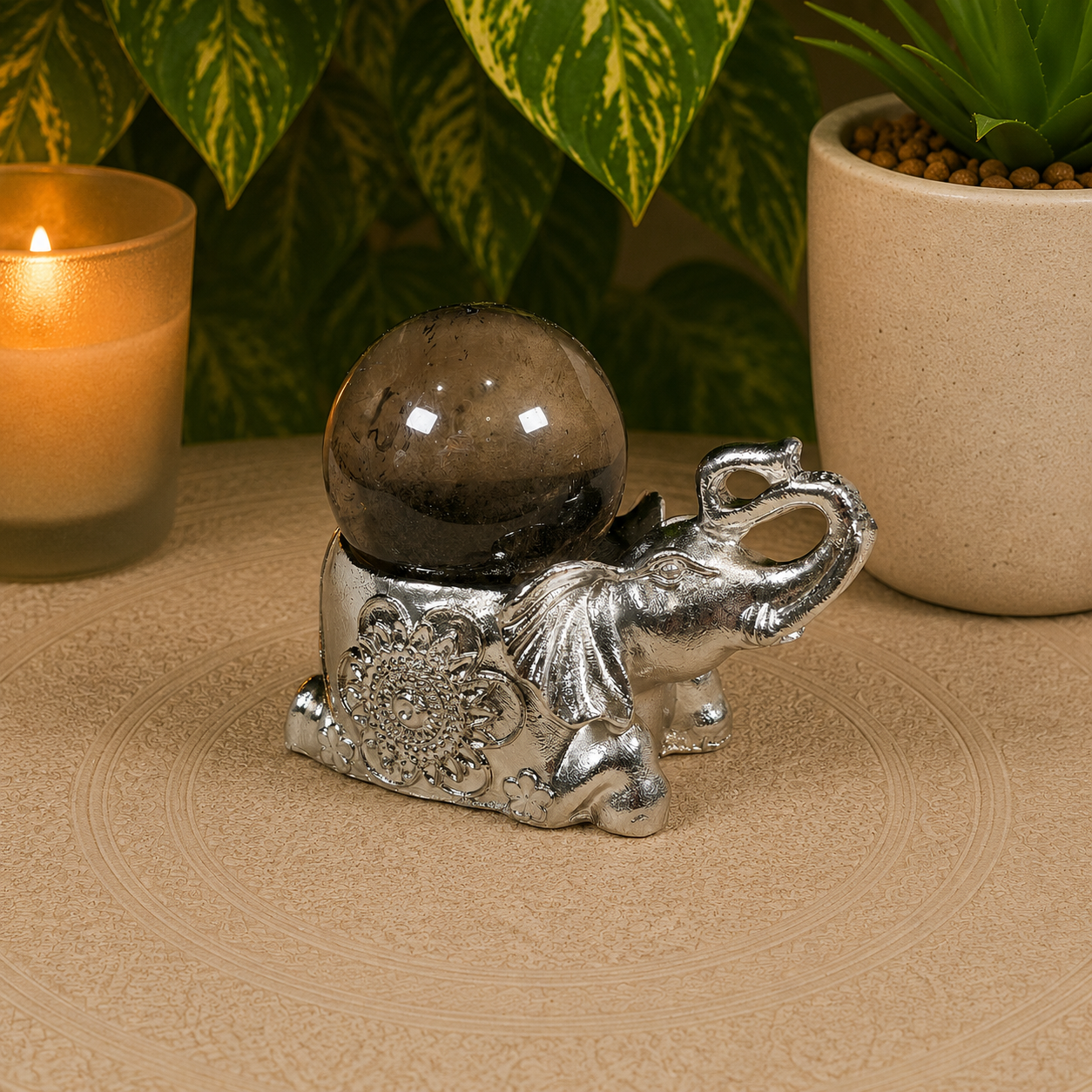 Silver Elephant Metal Sphere Stand