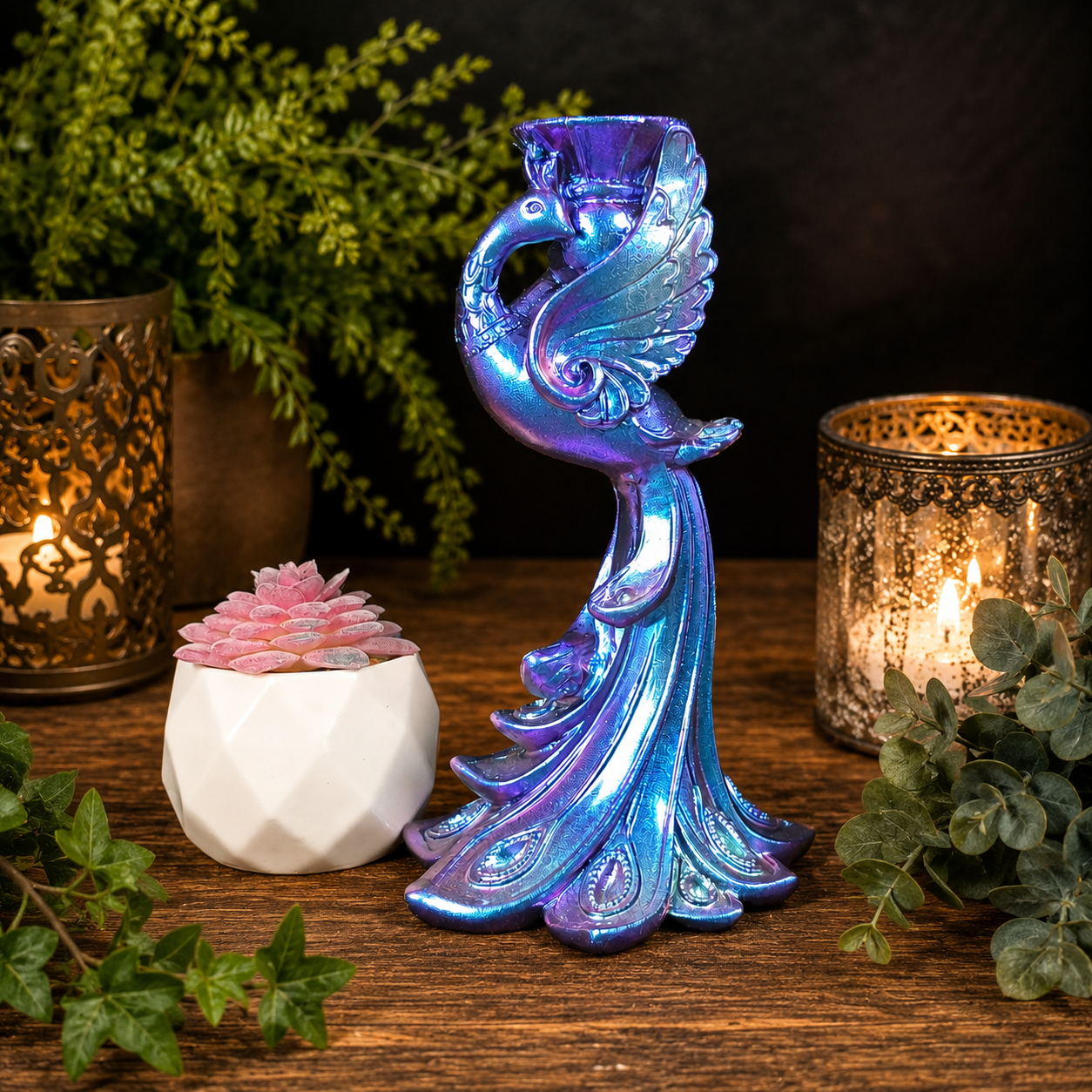 Blue/Purple Peacock Sphere Stand