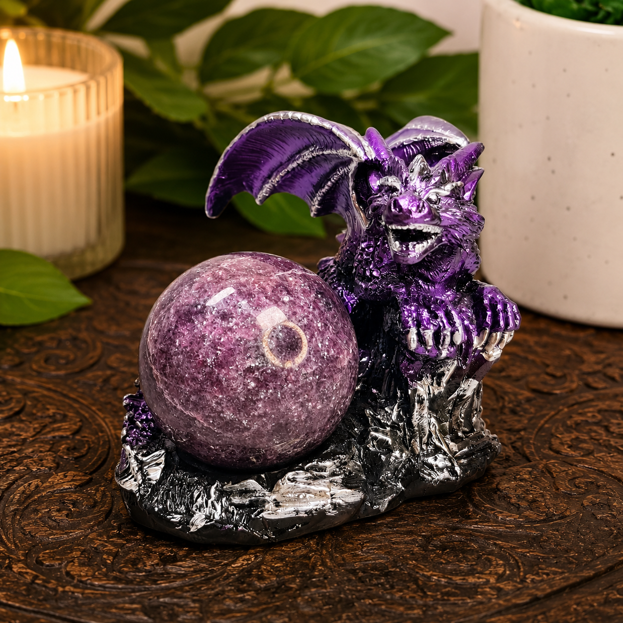 Purple Sitting Dragon Sphere Stand