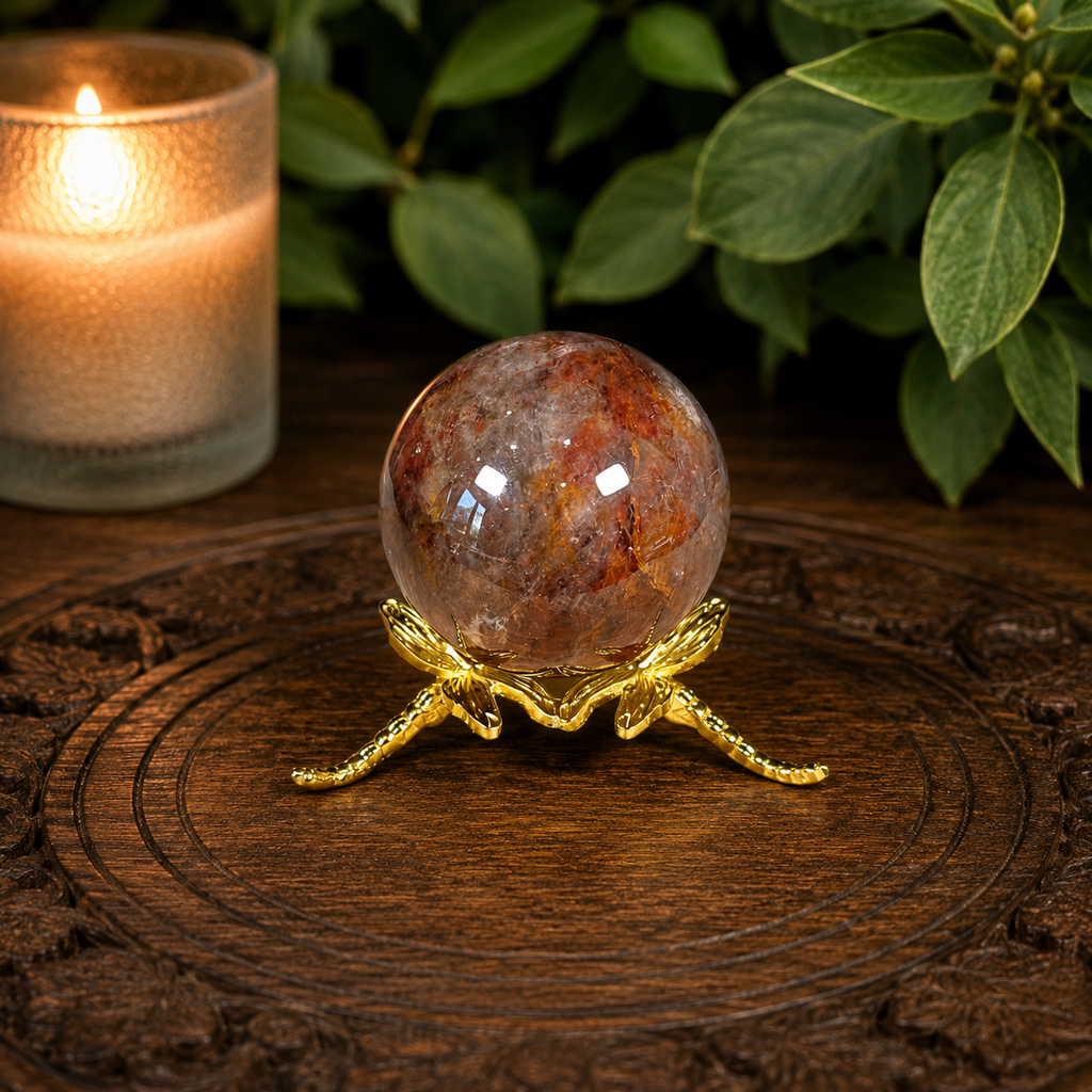 Small Gold Dragonfly Metal Sphere Stand