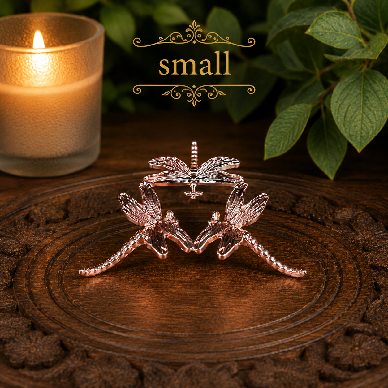 Small Rose Gold Dragonfly Metal Sphere Stand
