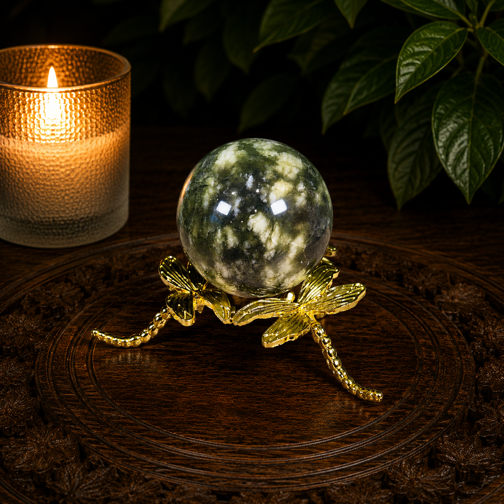 Medium Gold Dragonfly Metal Sphere Stand