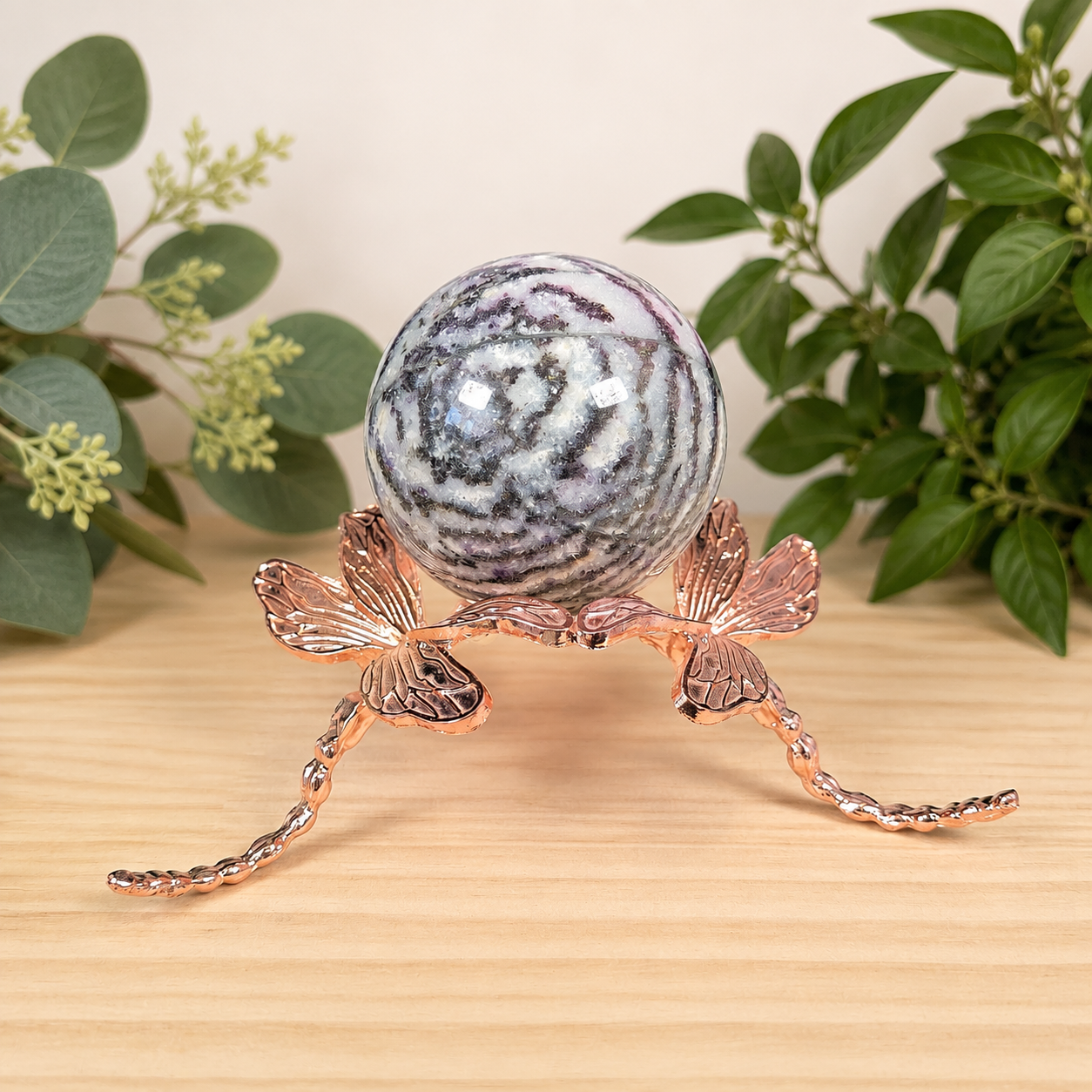 Large Rose Gold Dragonfly Metal Sphere Stand