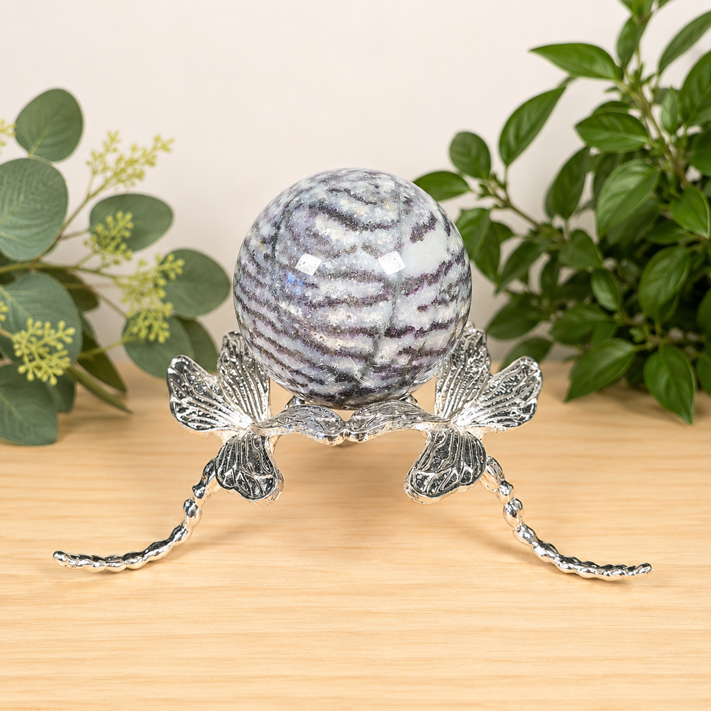 Large Silver Dragonfly Metal Sphere Stand