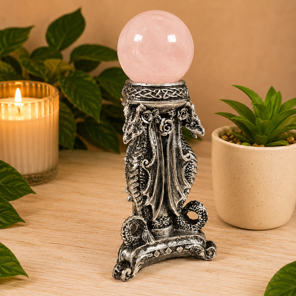 Silver Triple Dragon Sphere Stand