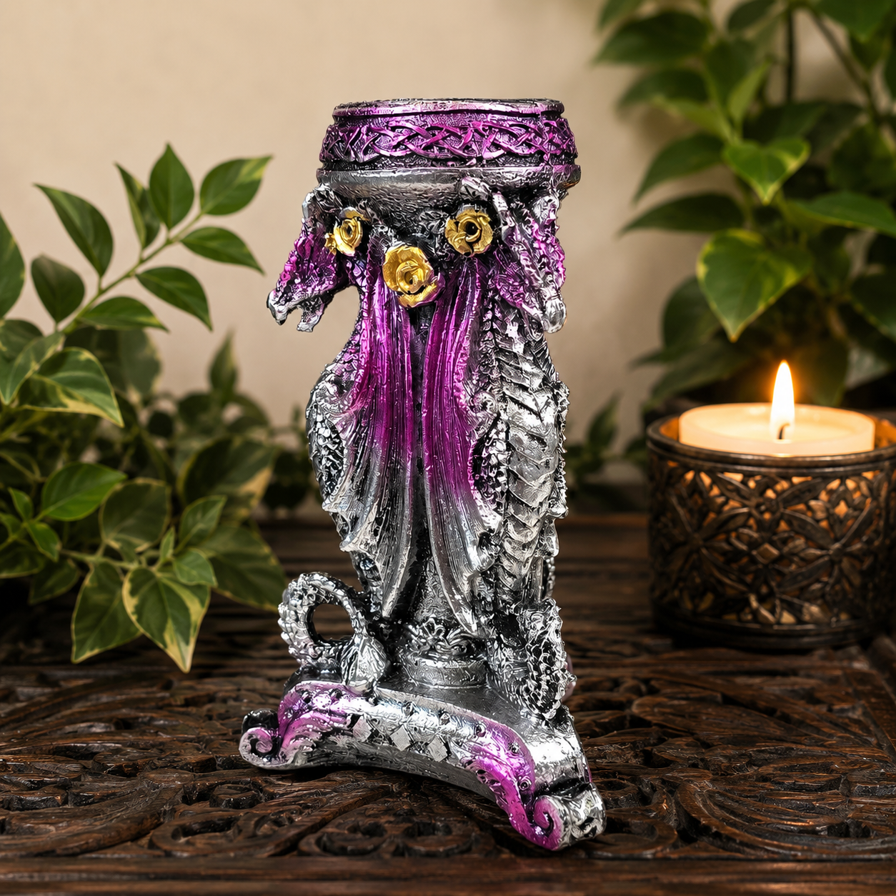 Magenta Triple Dragon Sphere Stand