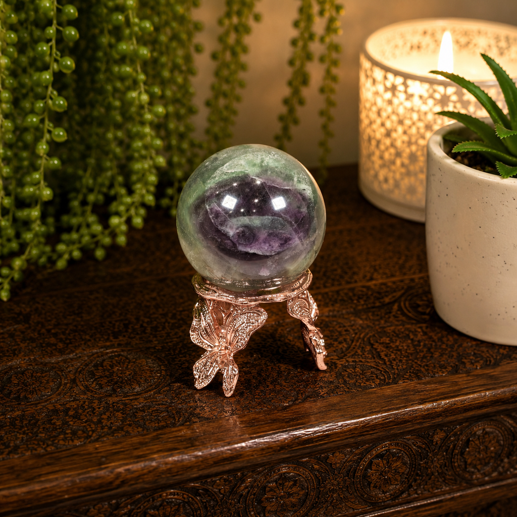 Rose Gold Butterfly Metal Sphere Stand
