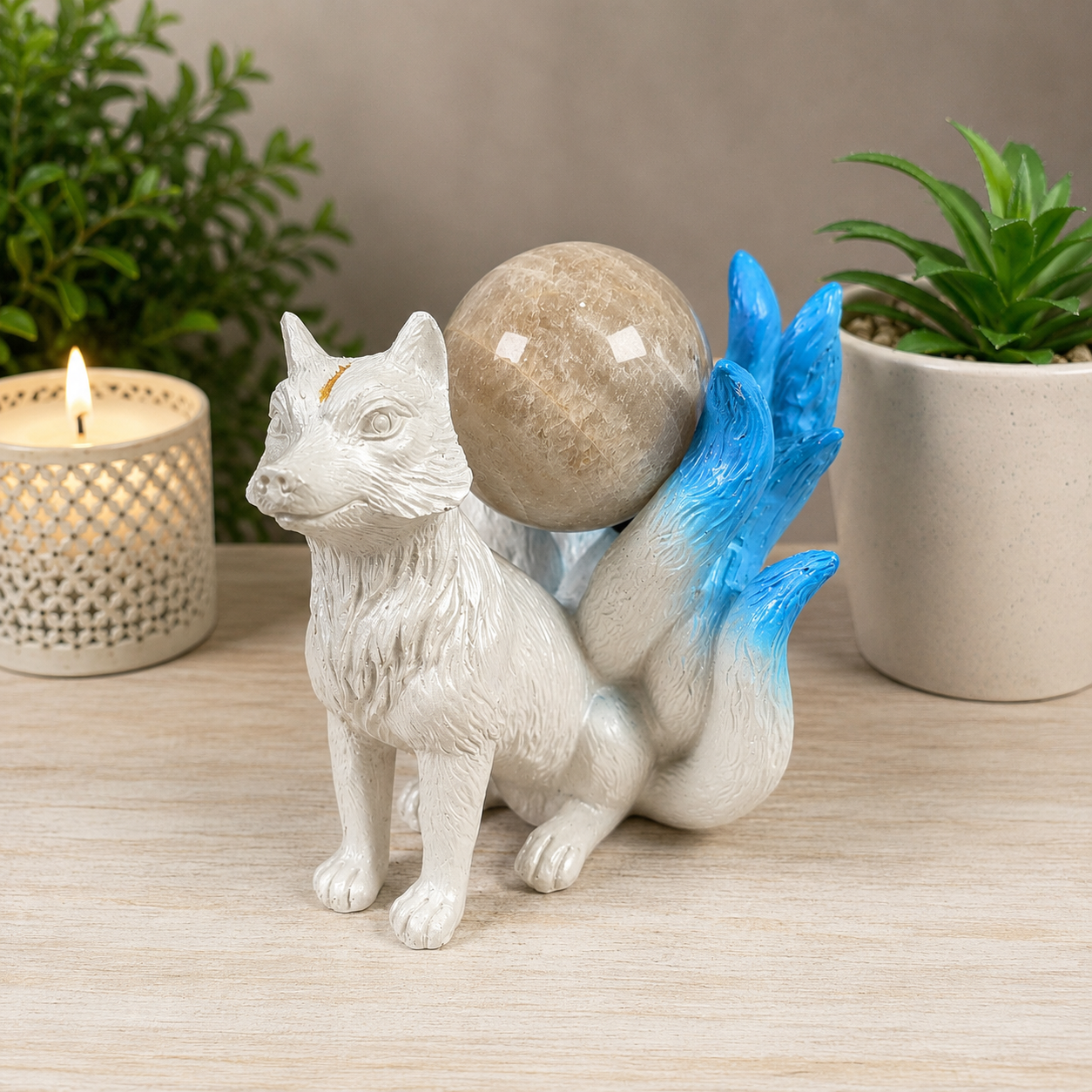 Blue 9 Tail Fox Sphere Stand