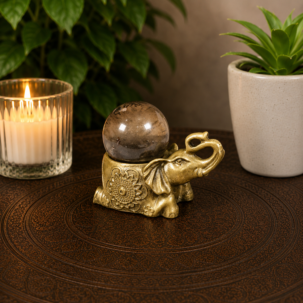 Old Gold Elephant Metal Sphere Stand