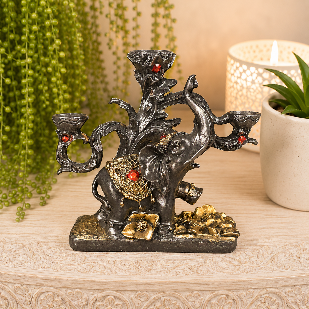 Black & Gold Elephant Triple Sphere Stand