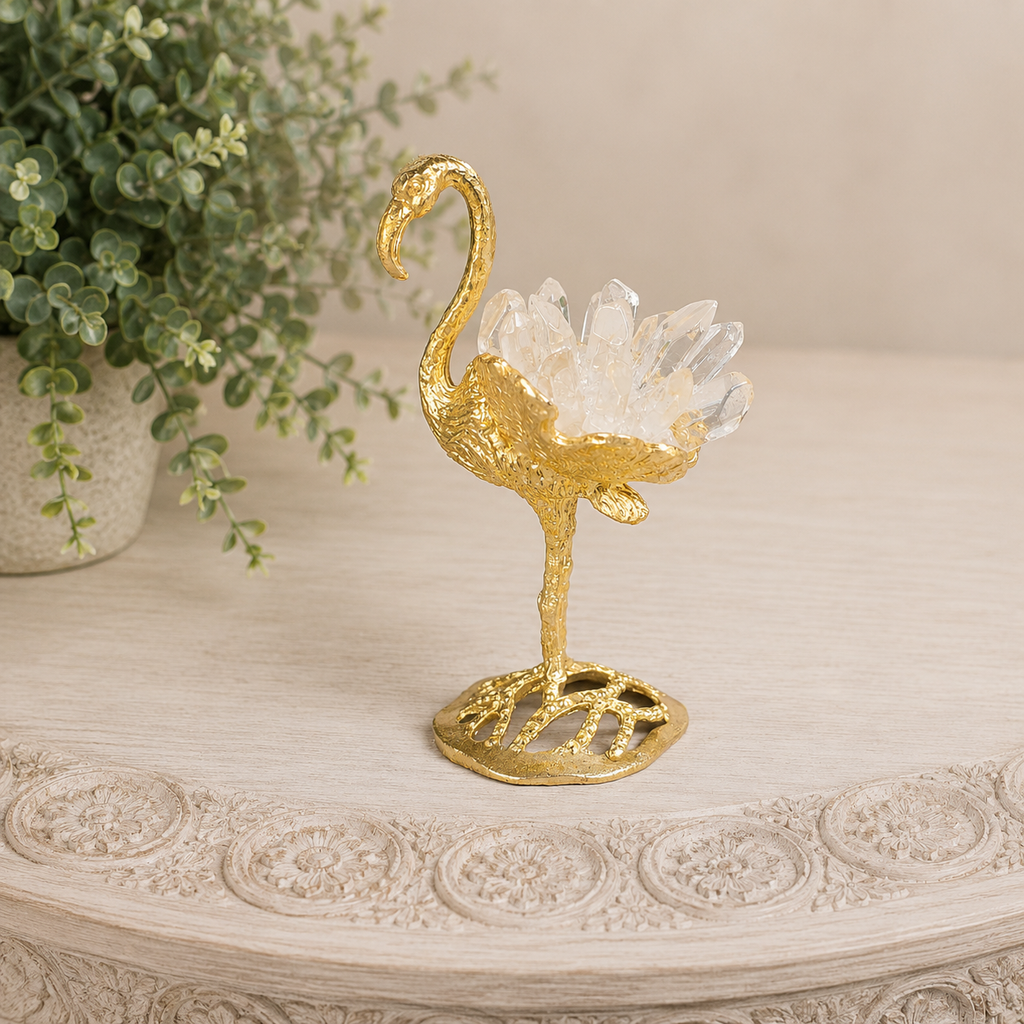 Clear Quartz Gold Flamingo