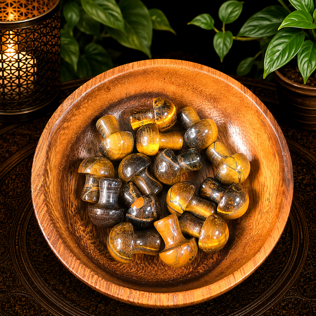 2cm Gemstone Mushroom - Tiger Eye