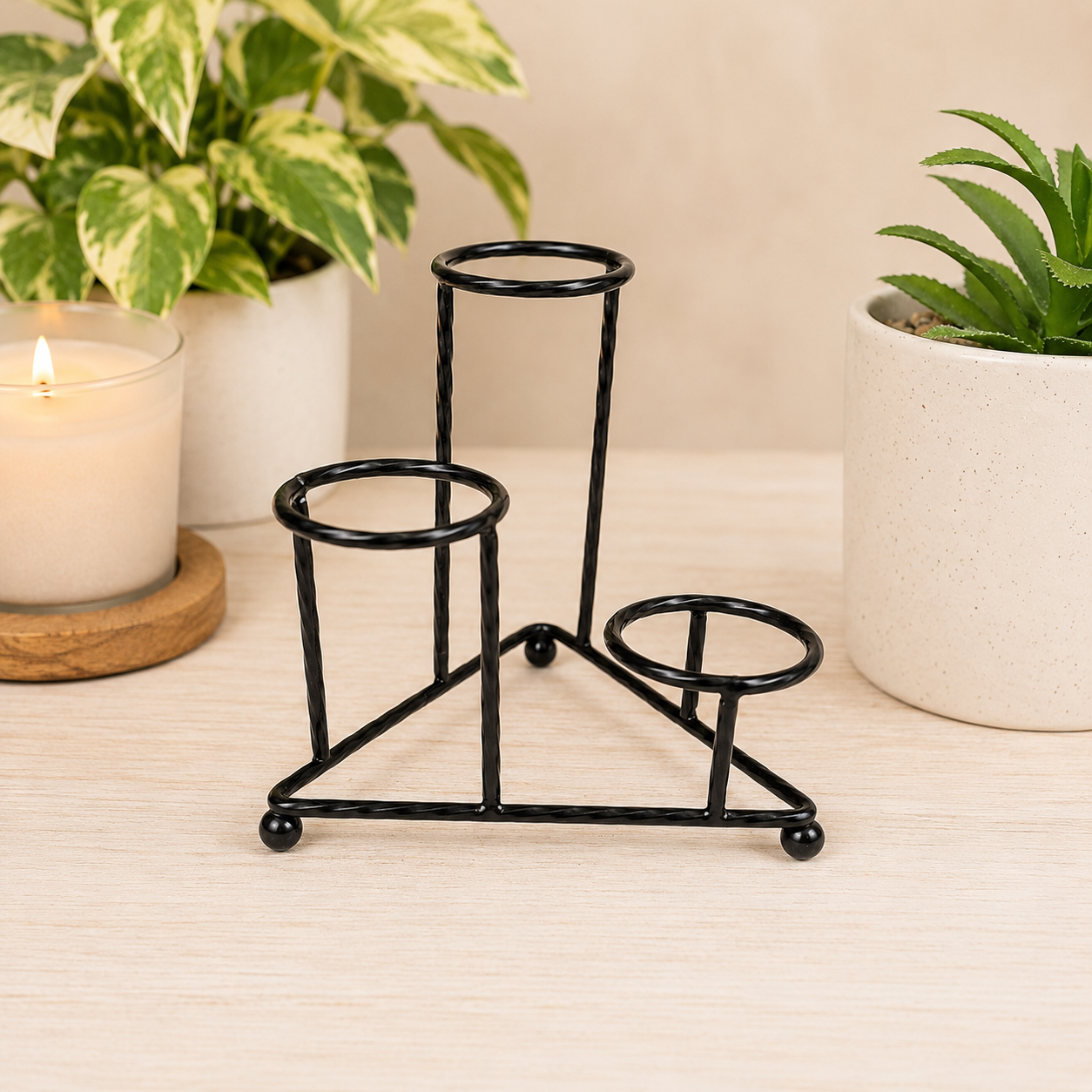 Black 3 Step Sphere Metal Stand