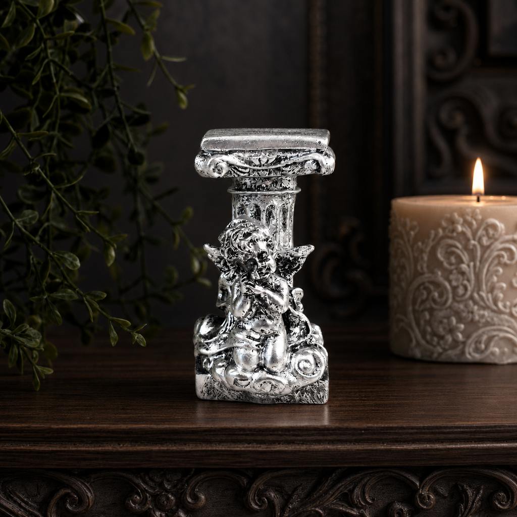 Silver Cherub Sphere Stand