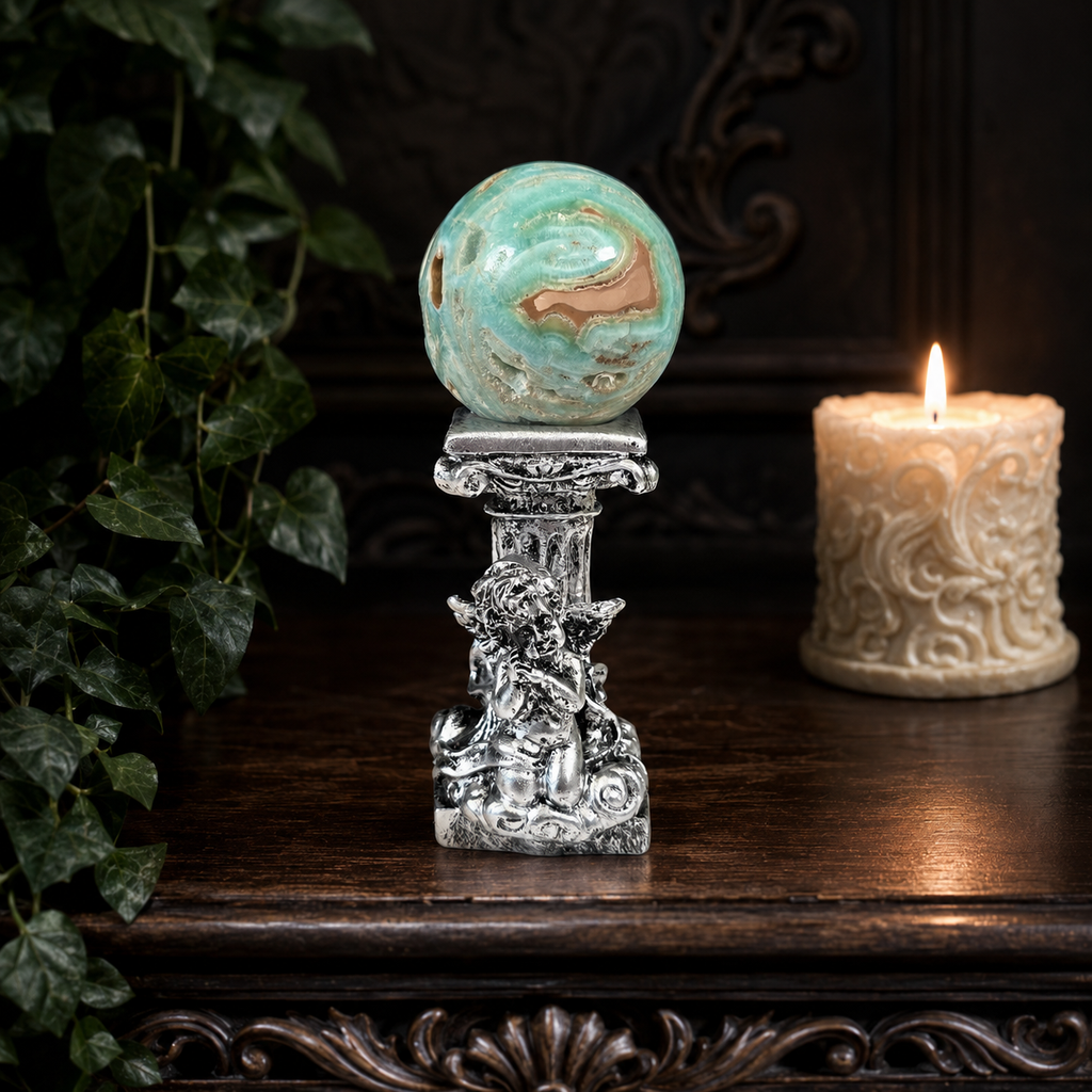 Silver Cherub Sphere Stand