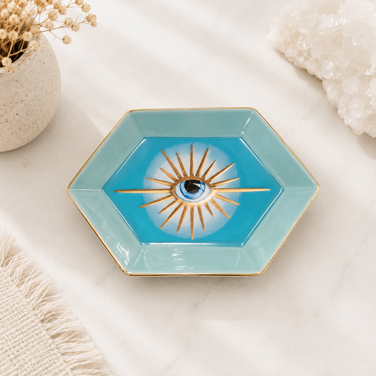 16cm Blue All Seeing Eye Ceramic Trinket Dish