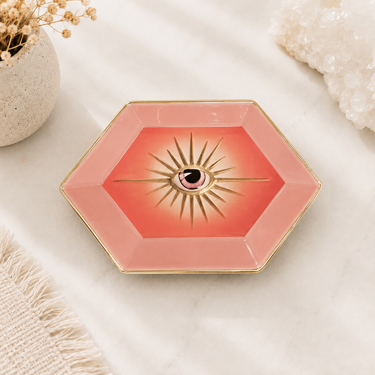 16cm Pink All Seeing Eye Ceramic Trinket Dish