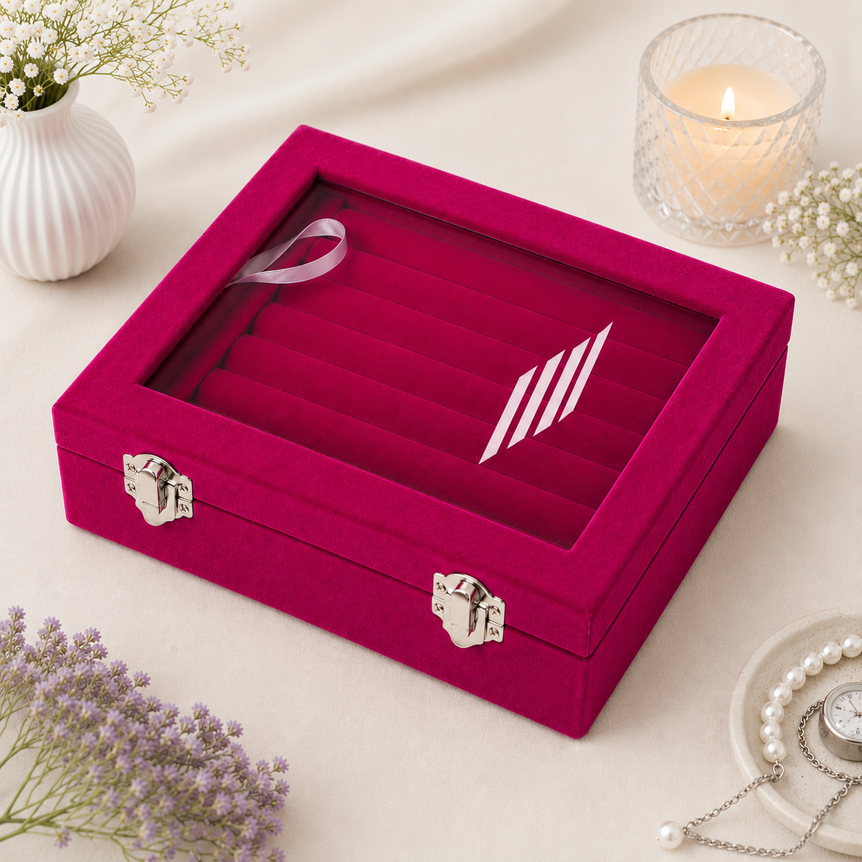 Hot Pink Velvet Ring Box