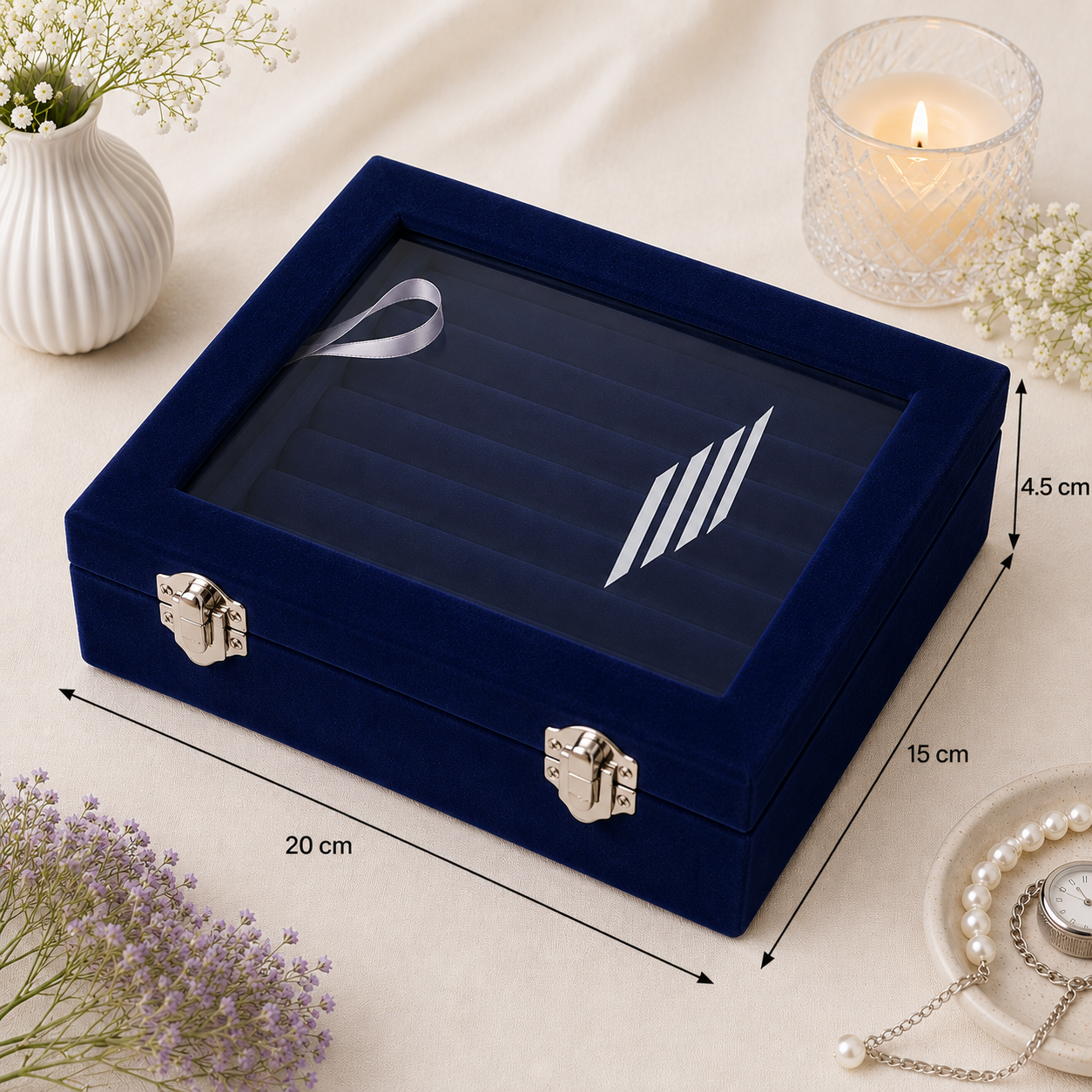 Dark Blue Velvet Ring Box