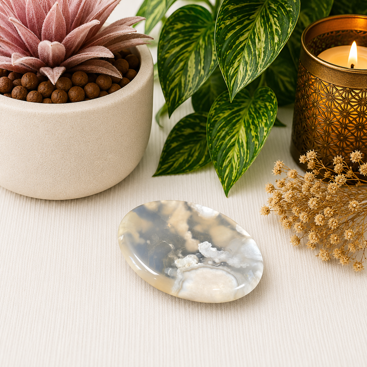 Flower Agate Oval Shape Worry Stone (Thumb Stone)