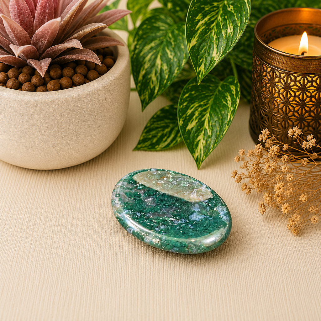 Moss Agate Oval Shape Worry Stone (Thumb Stone)