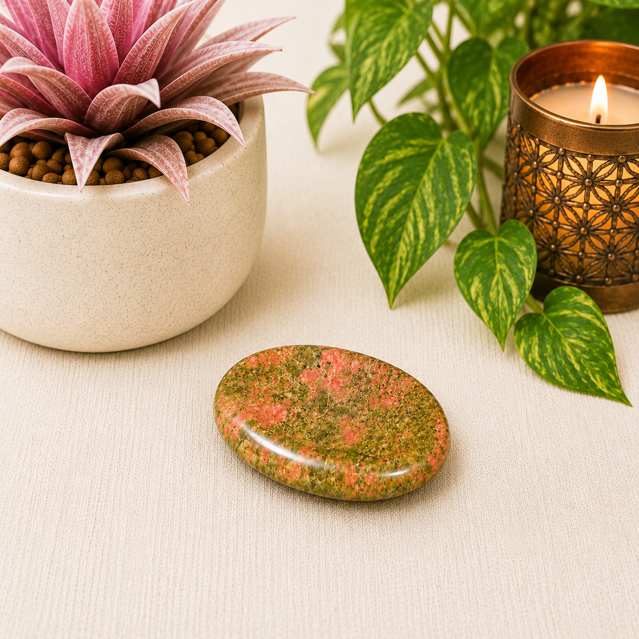 Unakite Oval Shape Worry Stone (Thumb Stone)