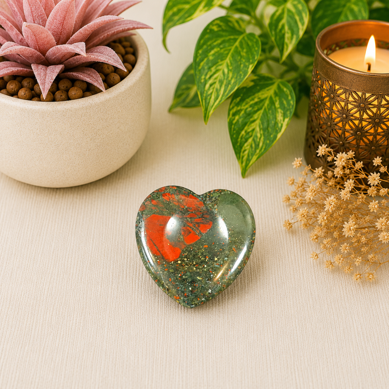 Bloodstone Heart Shape Worry Stone (Thumb Stone)