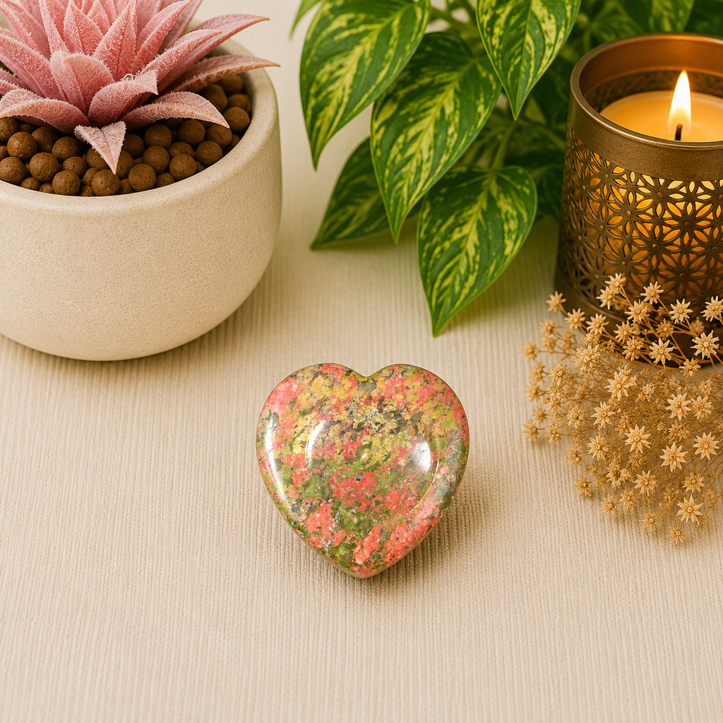 Unakite Heart Shape Worry Stone (Thumb Stone)