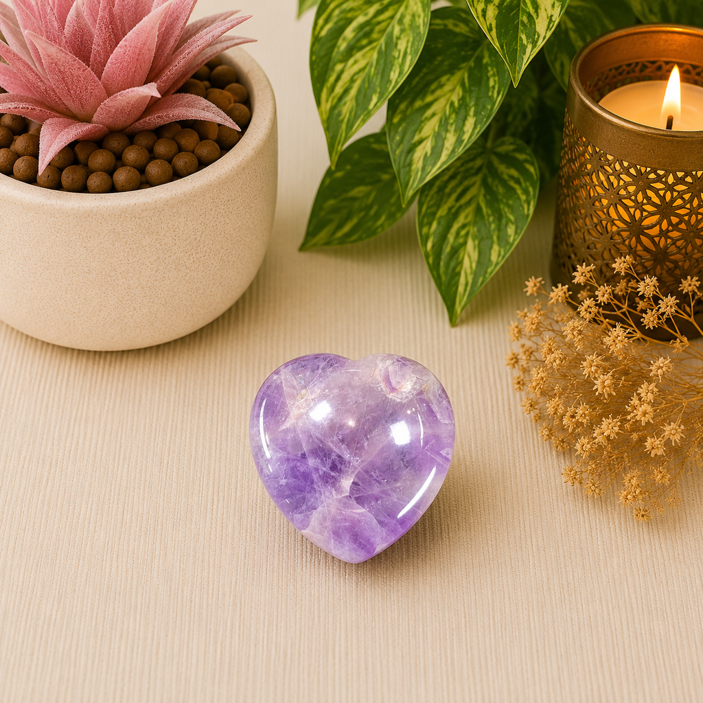Amethyst Heart Shape Worry Stone (Thumb Stone)
