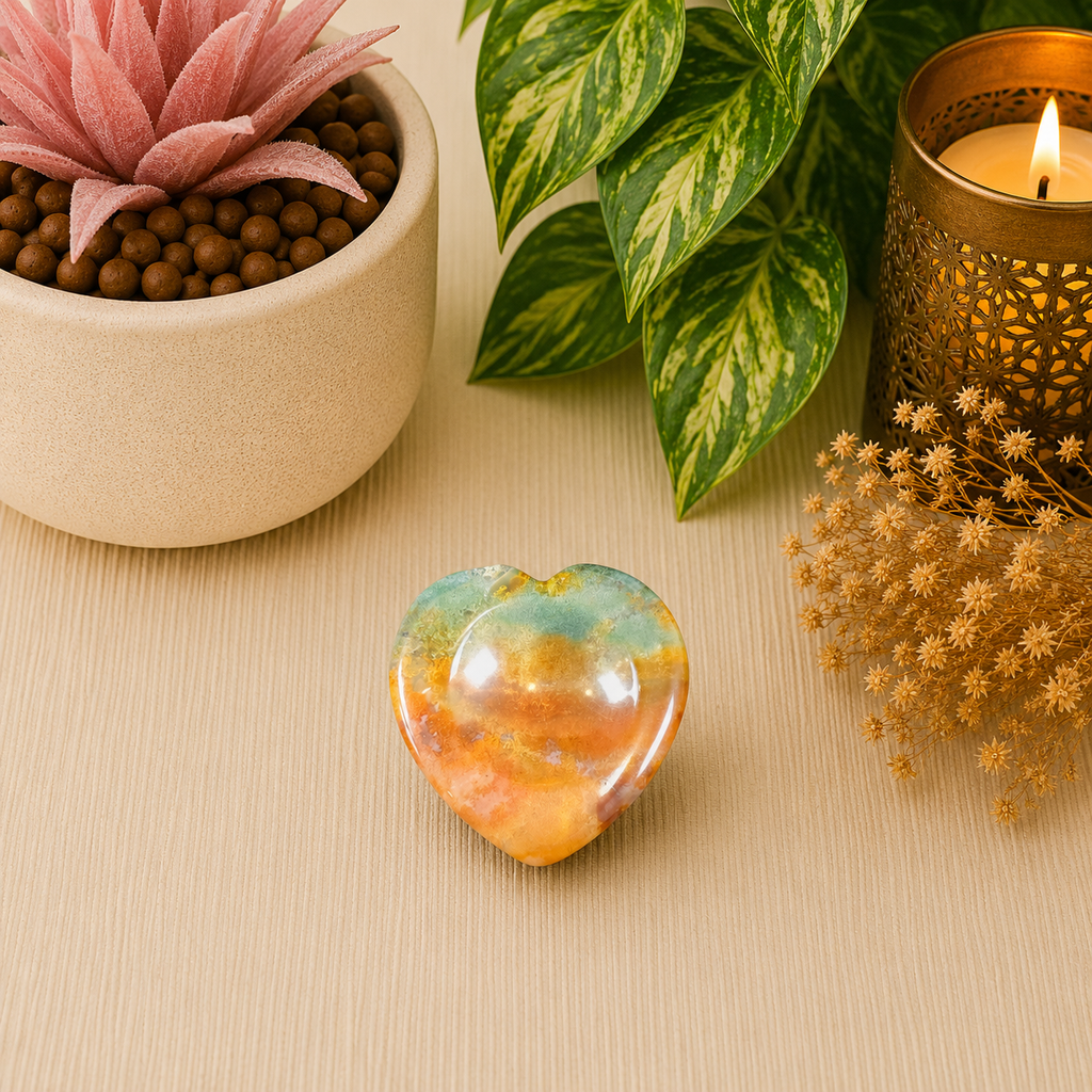 Ocean Jasper Heart Shape Worry Stone (Thumb Stone)