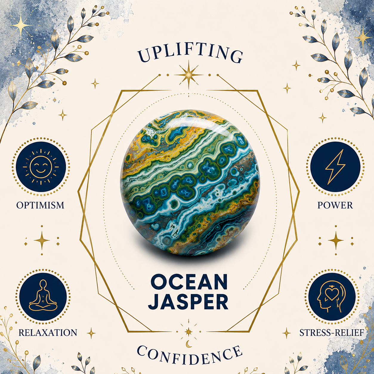 Ocean Jasper Oval Shape Worry Stone (Thumb Stone)