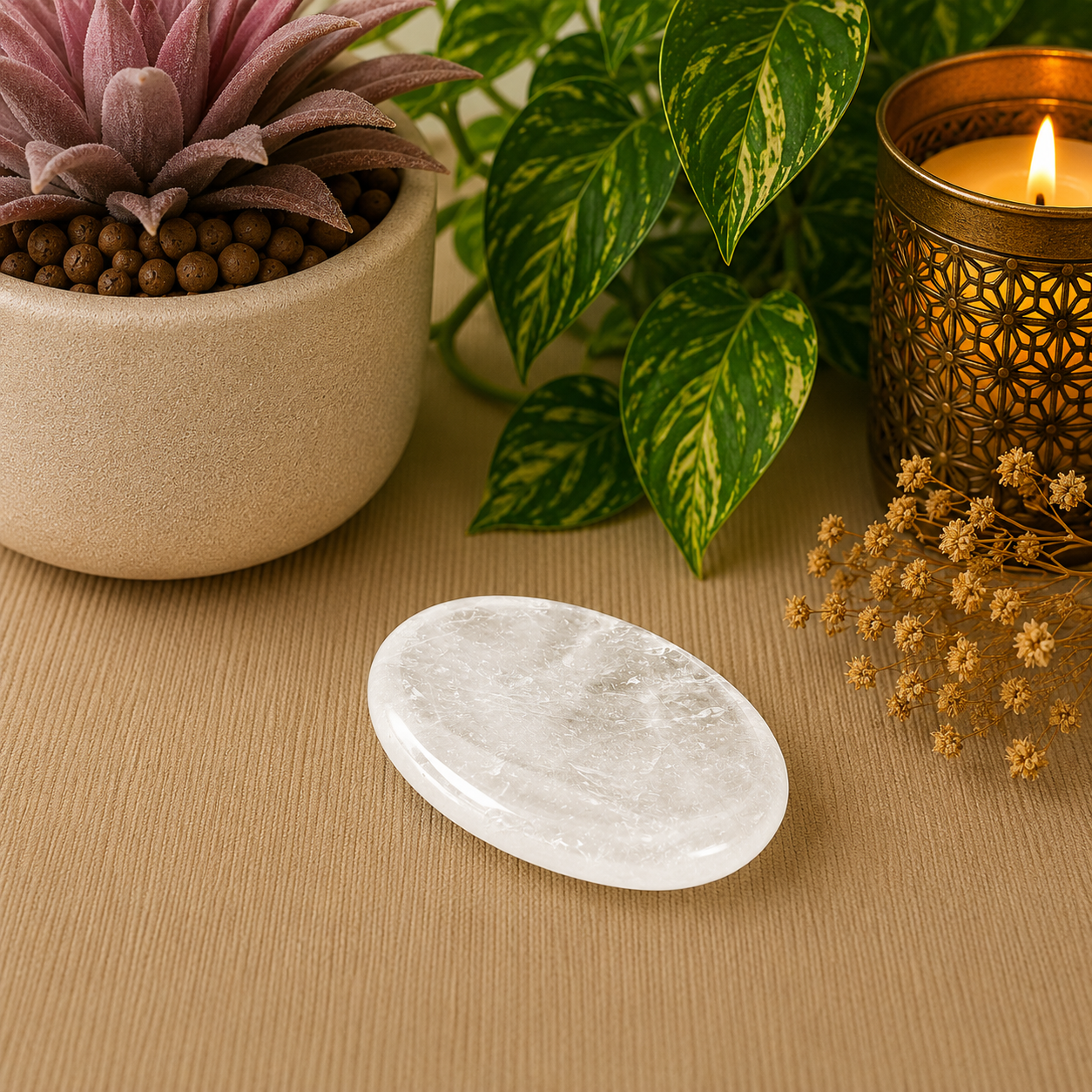Clear Quartz Oval Shape Worry Stone (Thumb Stone)