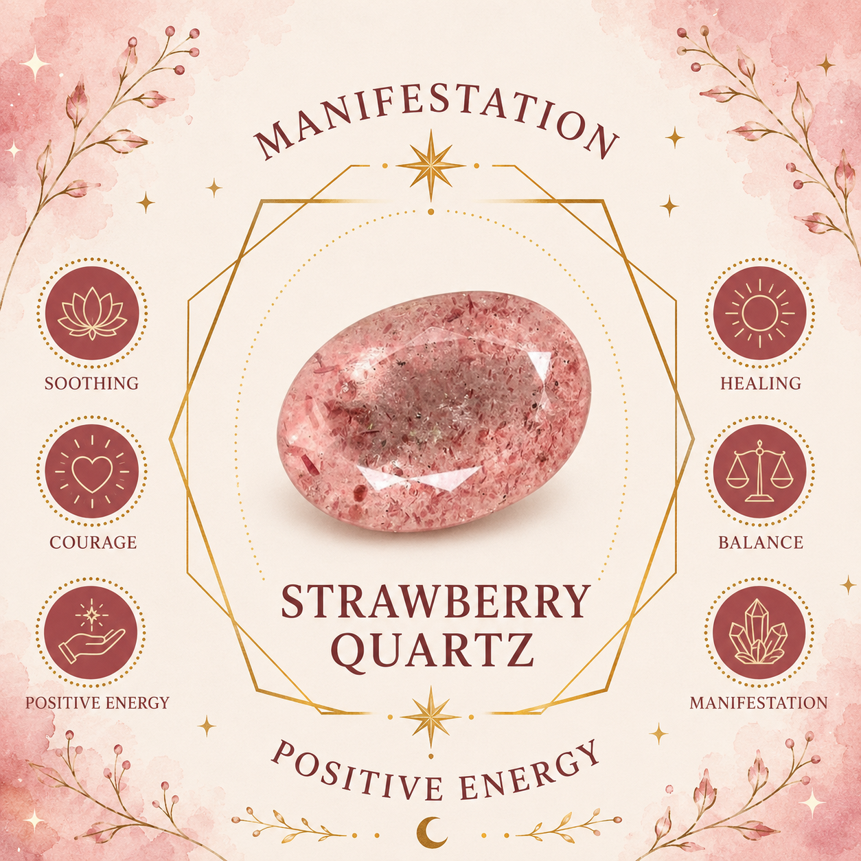 Strawberry Quartz Oval Shape Worry Stone (Thumb Stone)
