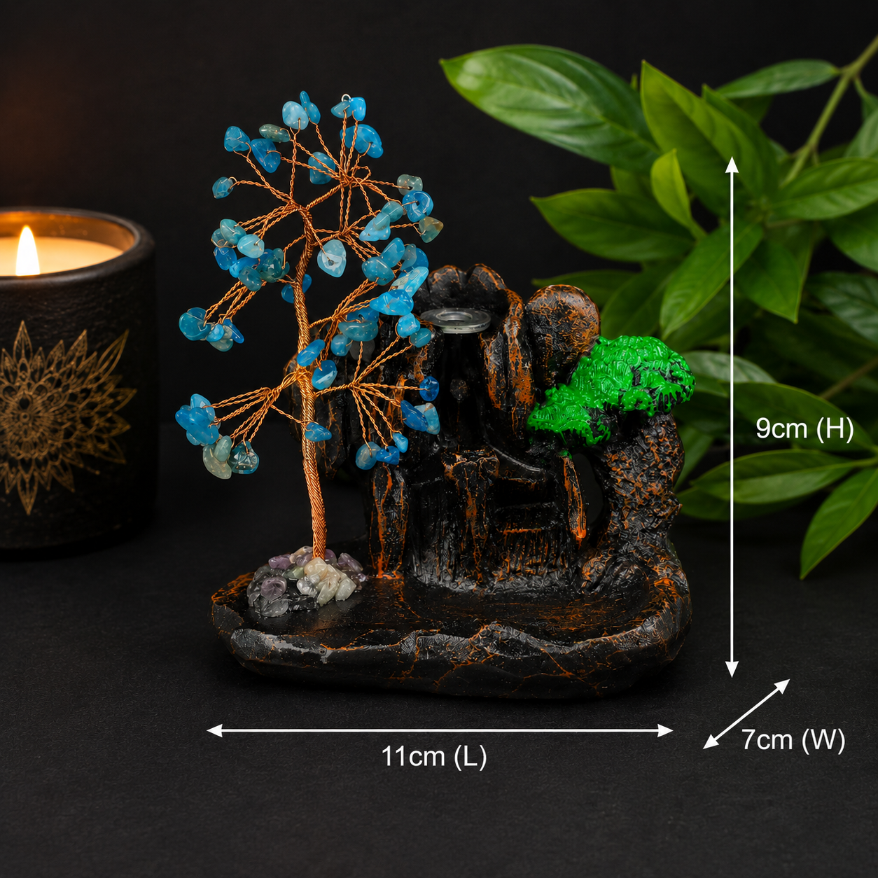 Apatite Chip Waterfall Backflow Incense Burner & 20 Cones