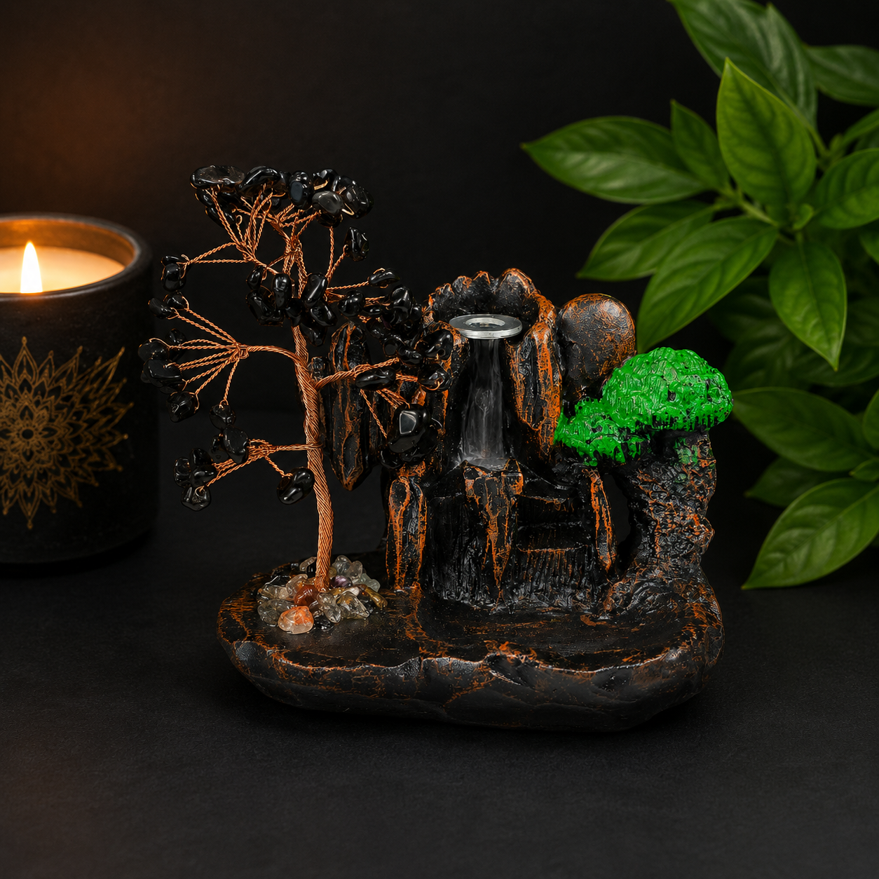 Obsidian Chip Waterfall Backflow Incense Burner & 20 Cones