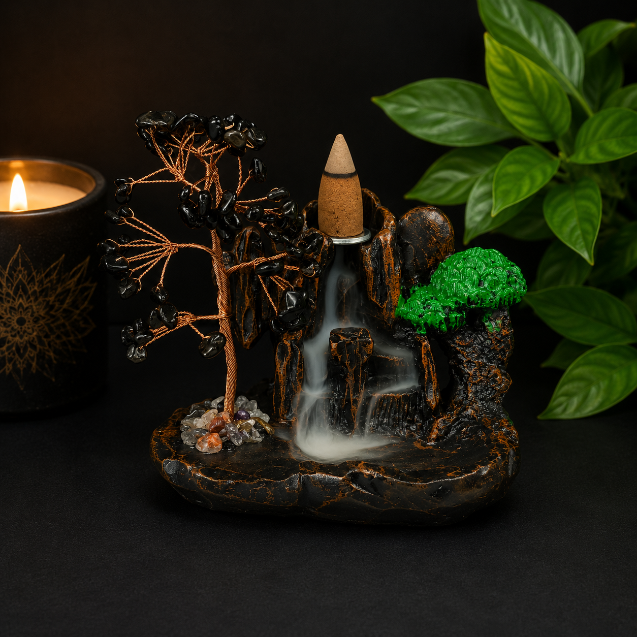 Obsidian Chip Waterfall Backflow Incense Burner & 20 Cones