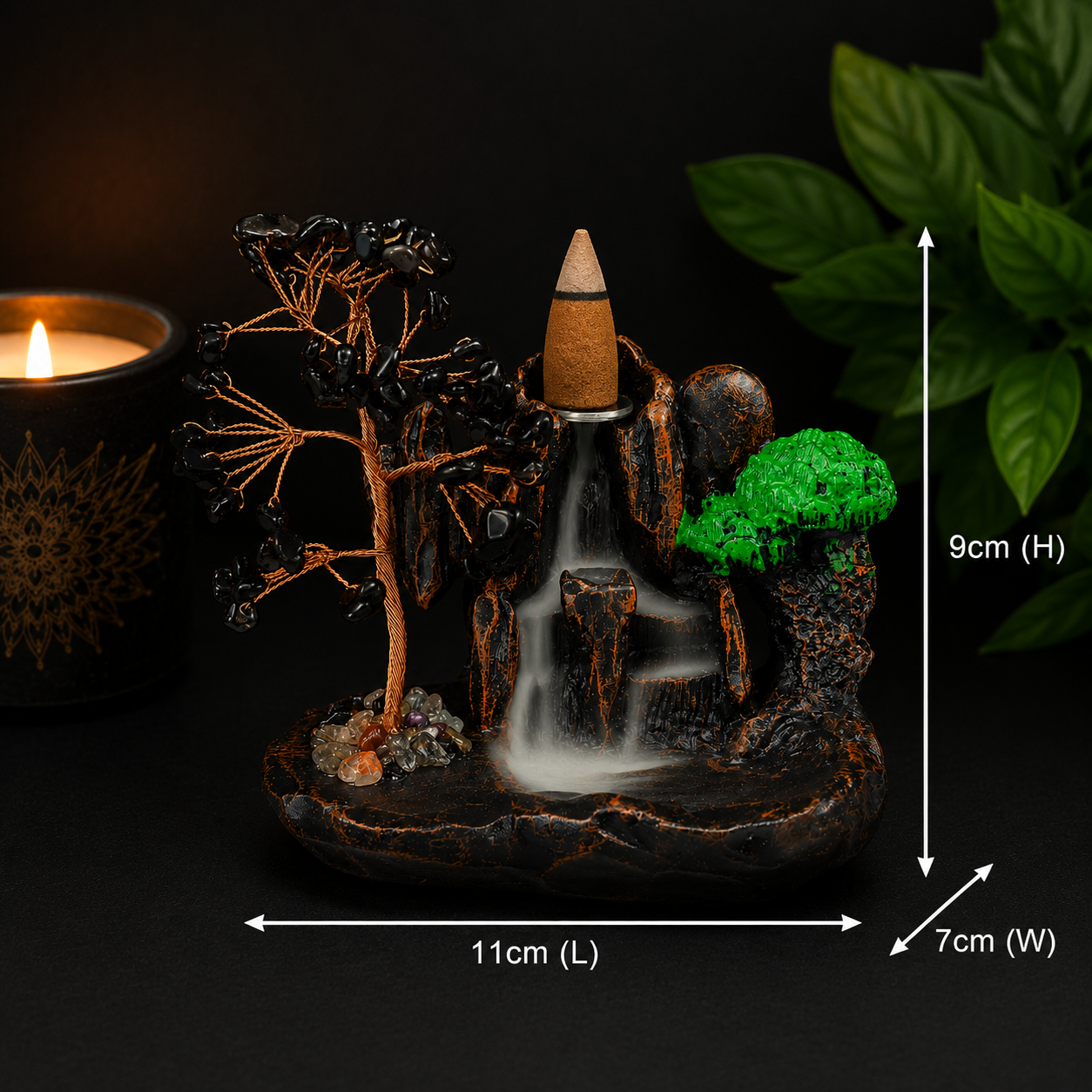 Obsidian Chip Waterfall Backflow Incense Burner & 20 Cones