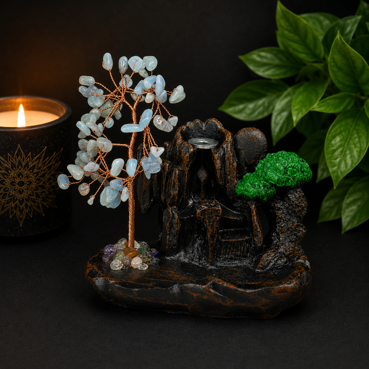 Aquamarine Chip Waterfall Backflow Incense Burner & 20 Cones