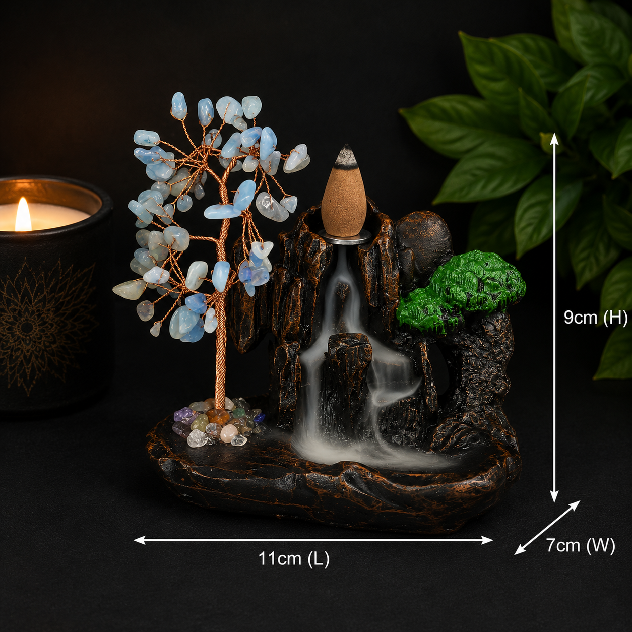 Aquamarine Chip Waterfall Backflow Incense Burner & 20 Cones