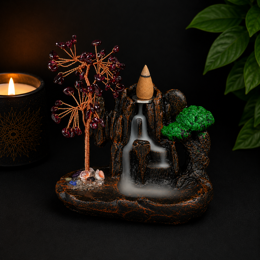 Garnet Chip Waterfall Backflow Incense Burner & 20 Cones