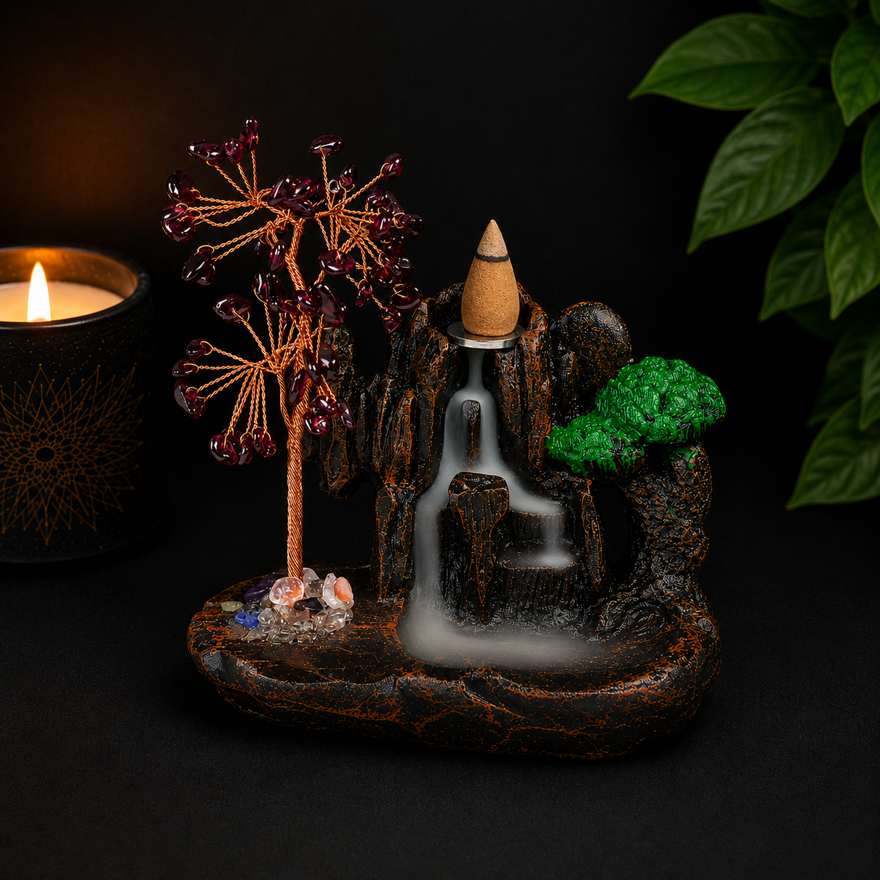 Garnet Chip Waterfall Backflow Incense Burner & 20 Cones