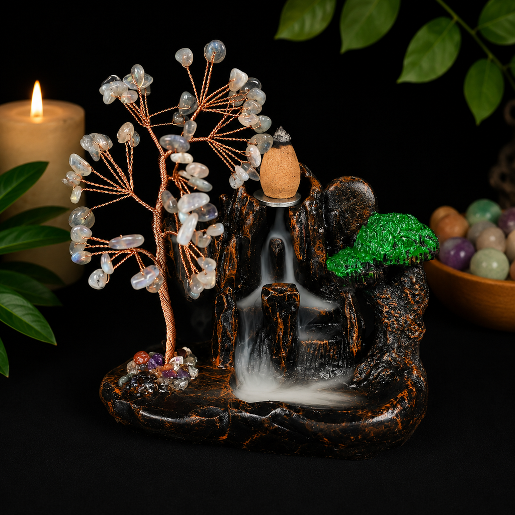 Labradorite Chip Waterfall Backflow Incense Burner & 20 Cones