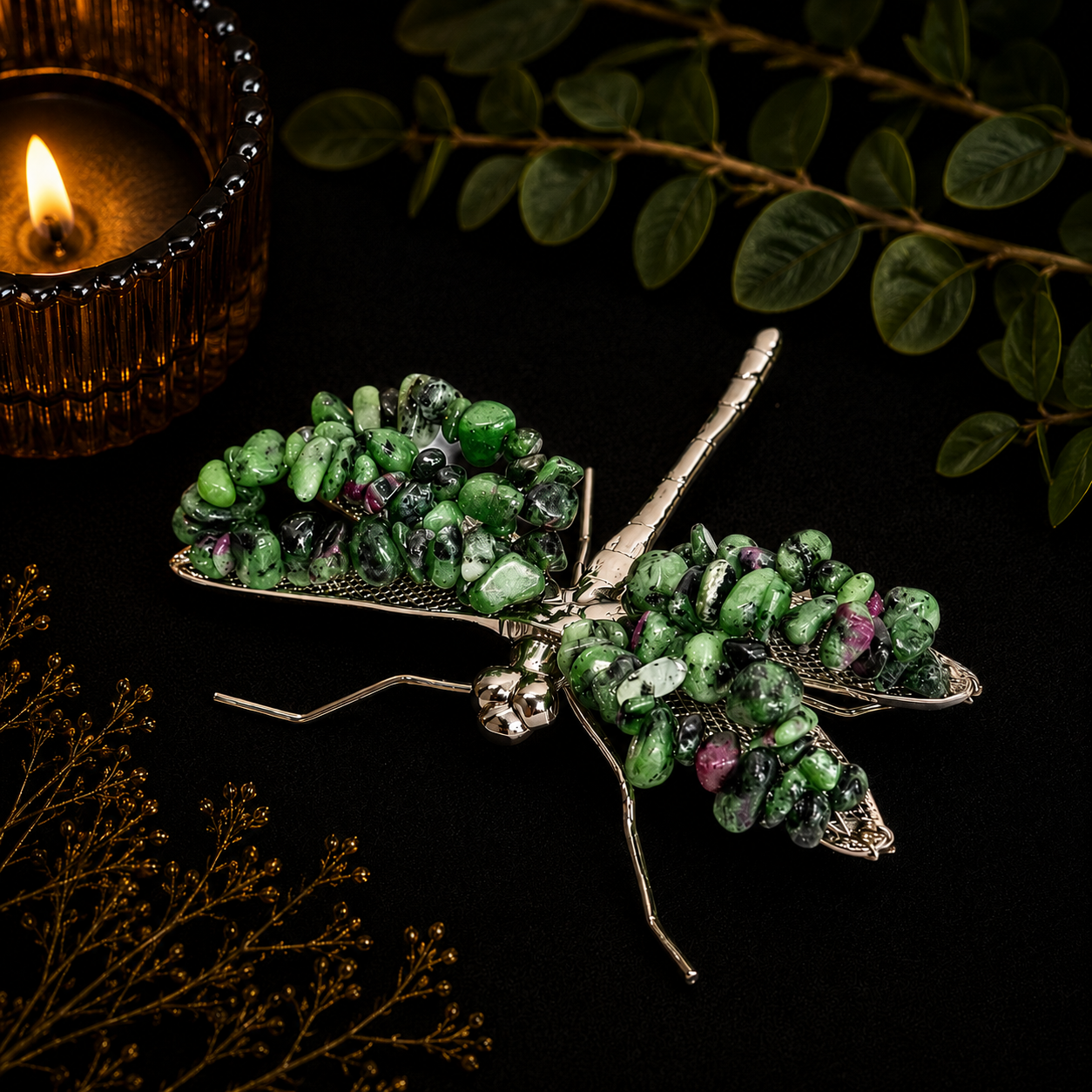 Gemstone Dragonfly - Ruby in Zoisite