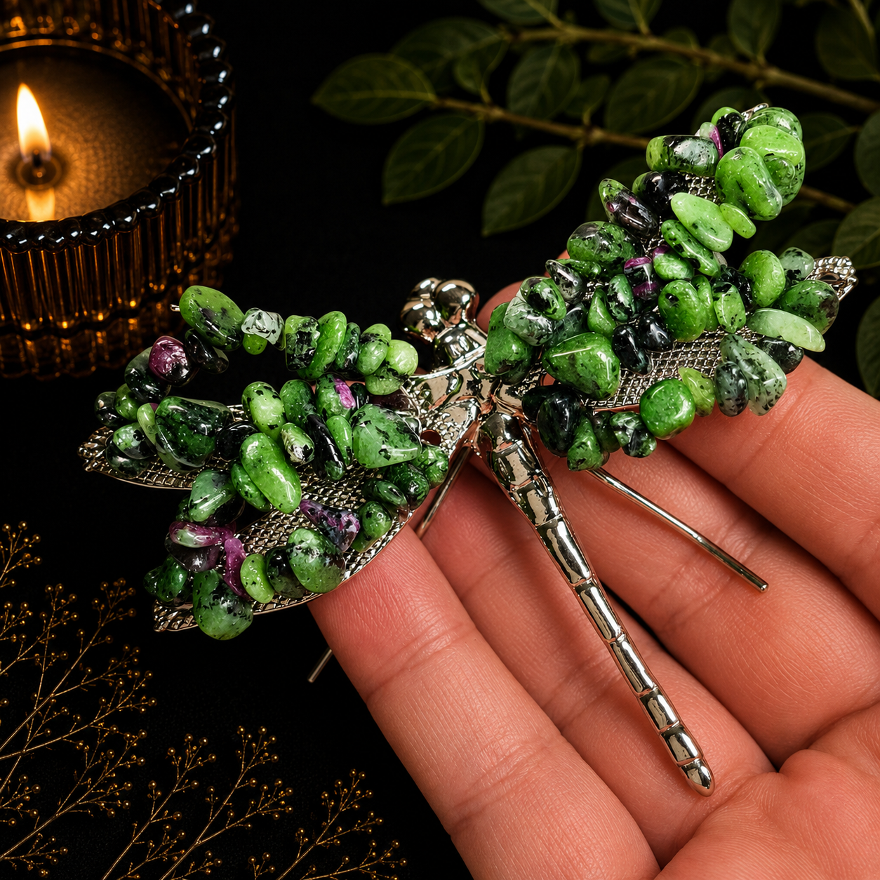 Gemstone Dragonfly - Ruby in Zoisite